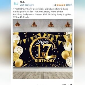 Ulu Black and Gold 17th Birthday Party Banner